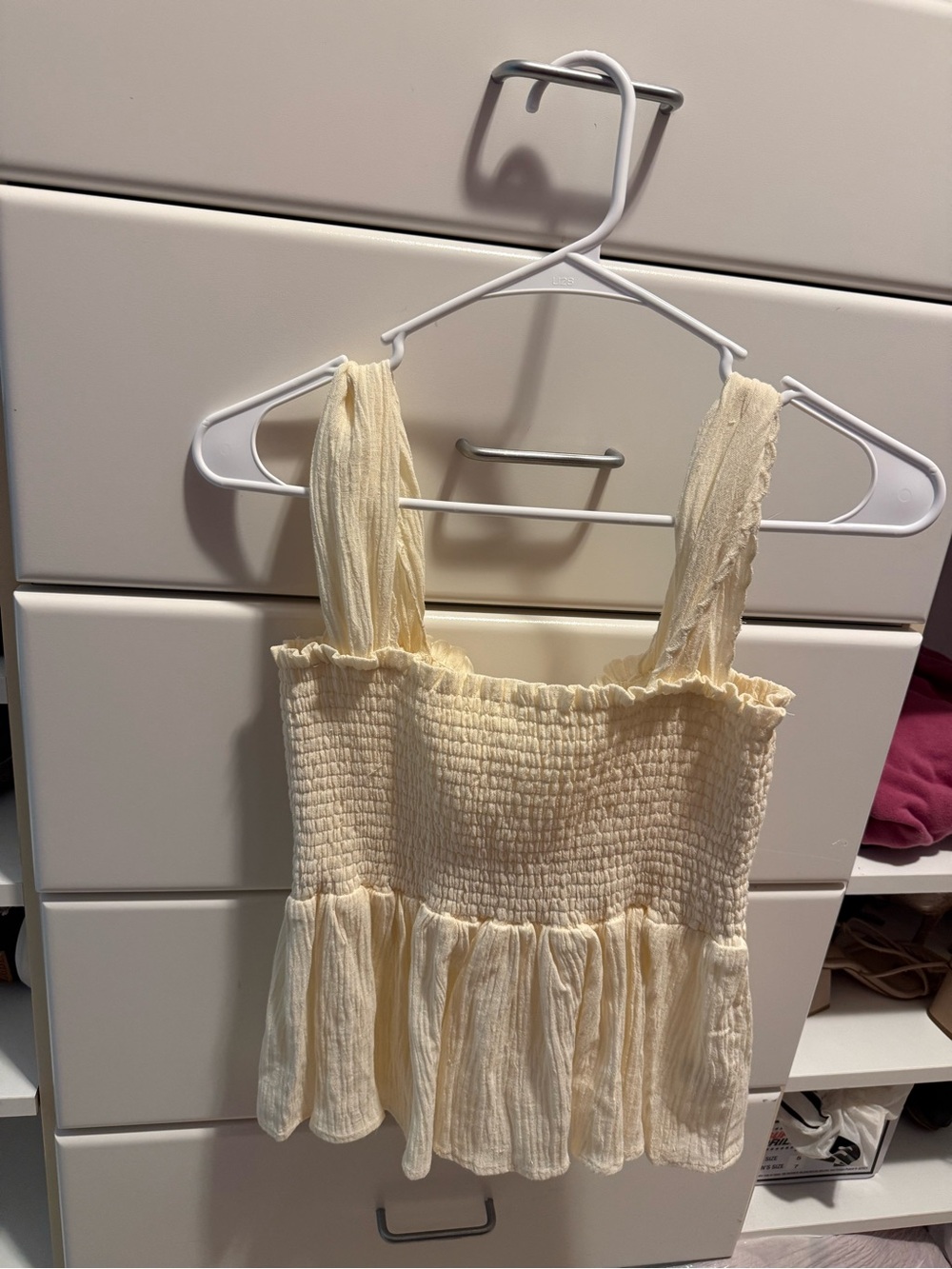 Women's Cream Smocked Ruffle Tank Top